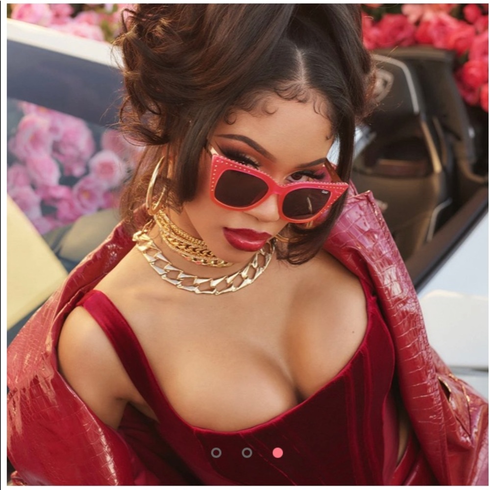 Quay x Saweetie Harper Studded Sunglasses Matte Coral/Black ID:49786